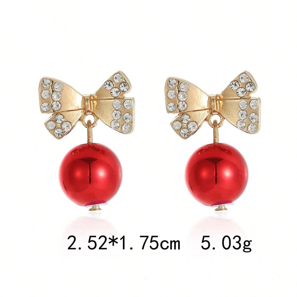 (ES11.Gold bow earrings) New Christmas series earrings are fashionable and exquisite, with diamond-studded color plates, including elk, Christmas tree