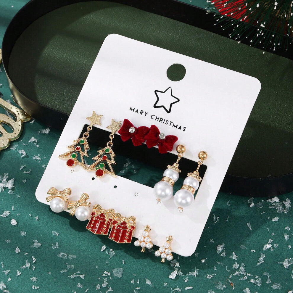 (ES40. Hollow Christmas tree earring set) New Christmas series earrings are fashionable and exquisite, with diamond-studded color plates, including el