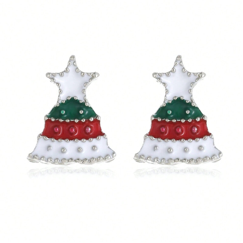 (ES21.Silver Christmas Tree Earrings) New Christmas series earrings are fashionable and exquisite, with diamond-studded color plates, including elk, C
