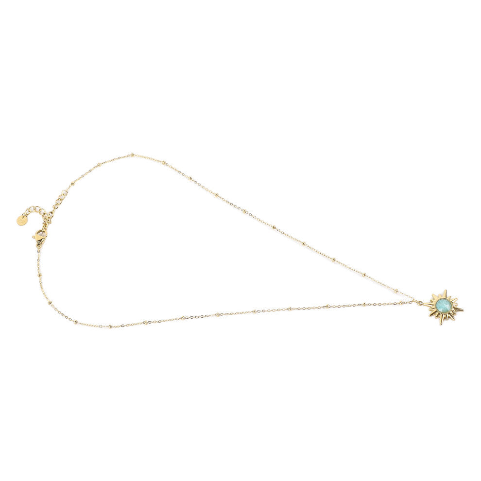 8 Pointed Star Pendant Necklace Titanium Steel Stone Chain 40+5cm