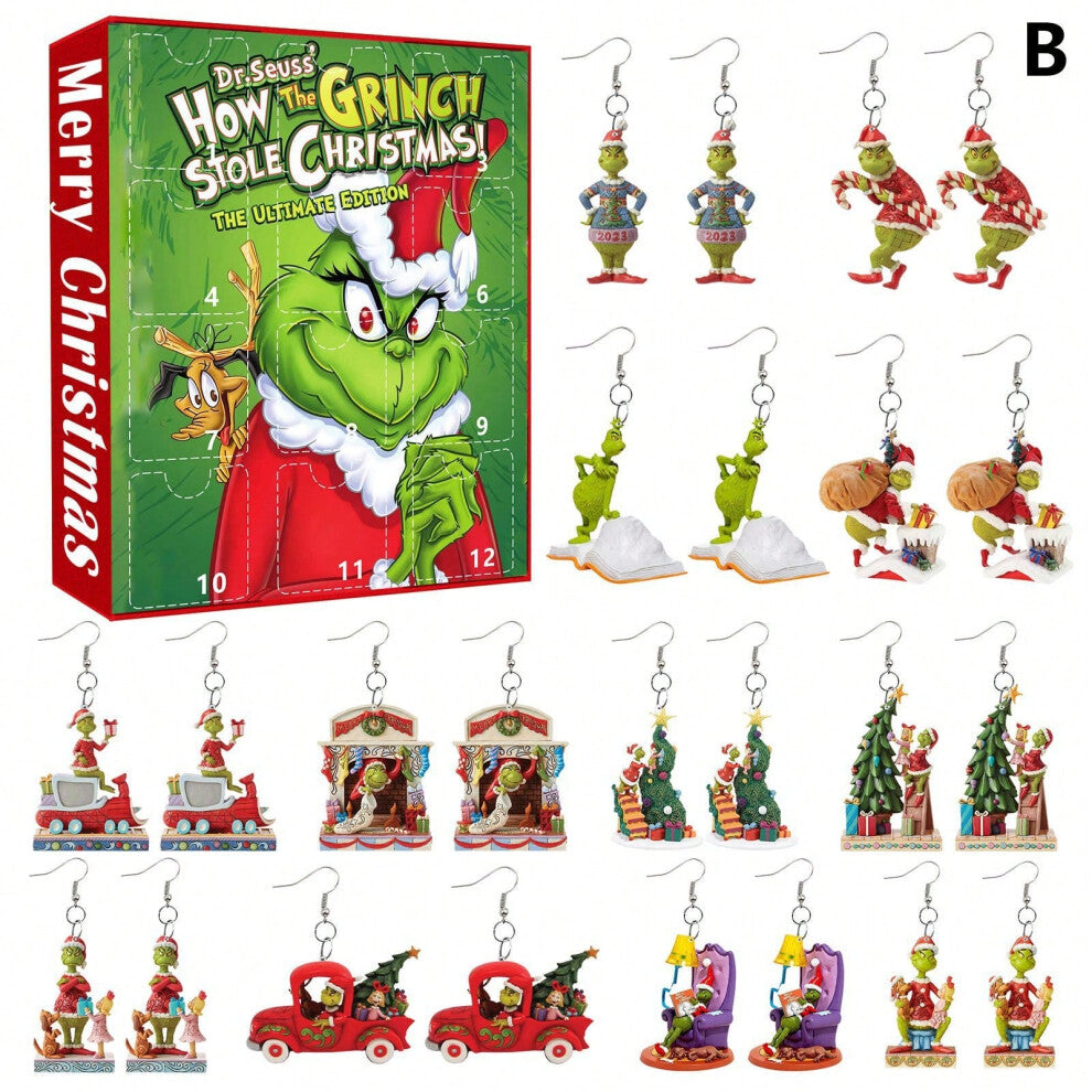 (RH021-002, Grinch Blind Box) Christmas Green Monster Green's Christmas blind box earrings creative flat cartoon acrylic jewelry earrings