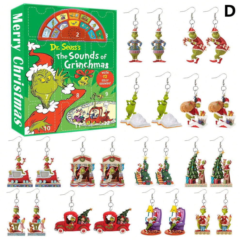 (RH021-004, Grinch Blind Box) Christmas Green Monster Green's Christmas blind box earrings creative flat cartoon acrylic jewelry earrings