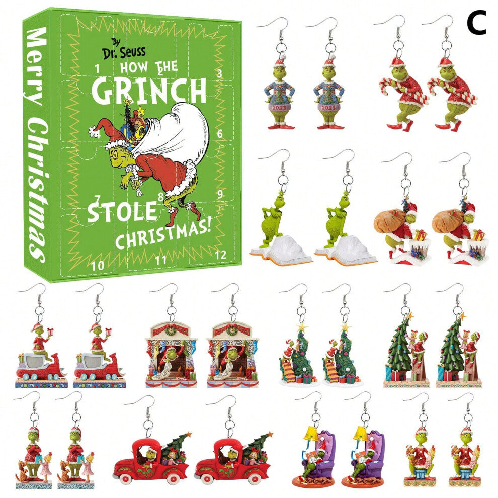 (RH021-003, Grinch Blind Box) Christmas Green Monster Green's Christmas blind box earrings creative flat cartoon acrylic jewelry earrings