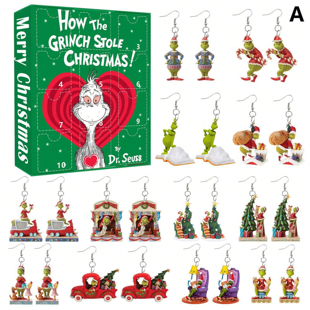 (RH021-001, Grinch Blind Box) Christmas Green Monster Green's Christmas blind box earrings creative flat cartoon acrylic jewelry earrings