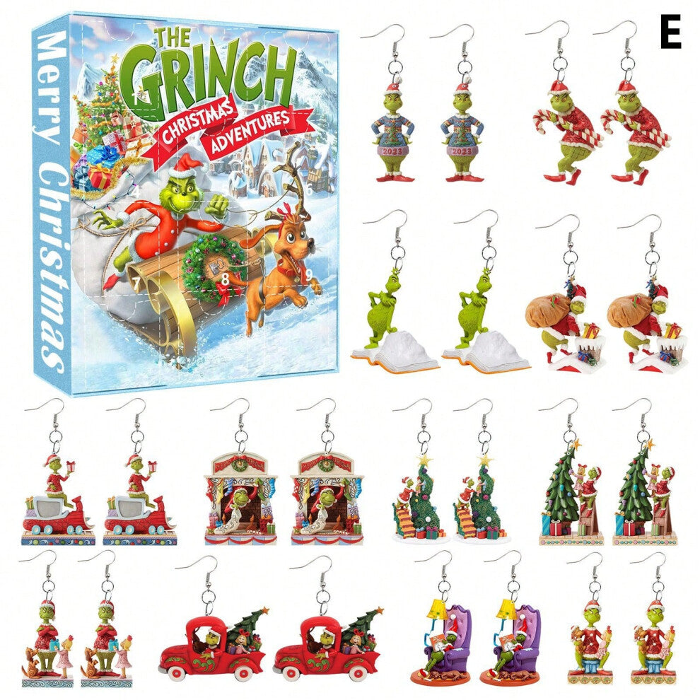 (RH021-005, Grinch Blind Box) Christmas Green Monster Green's Christmas blind box earrings creative flat cartoon acrylic jewelry earrings