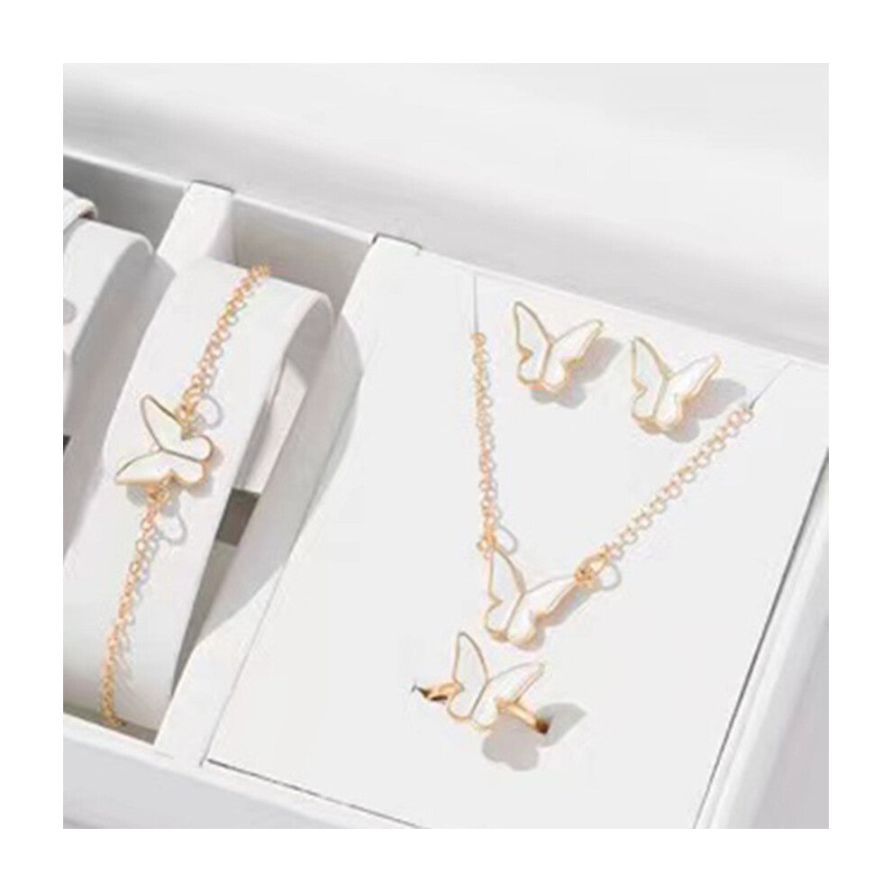 (White Butterfly Set Oil) Butterfly drip glaze necklace, exquisite, versatile, niche, fashionable and high-end collarbone chain, elegant necklace set