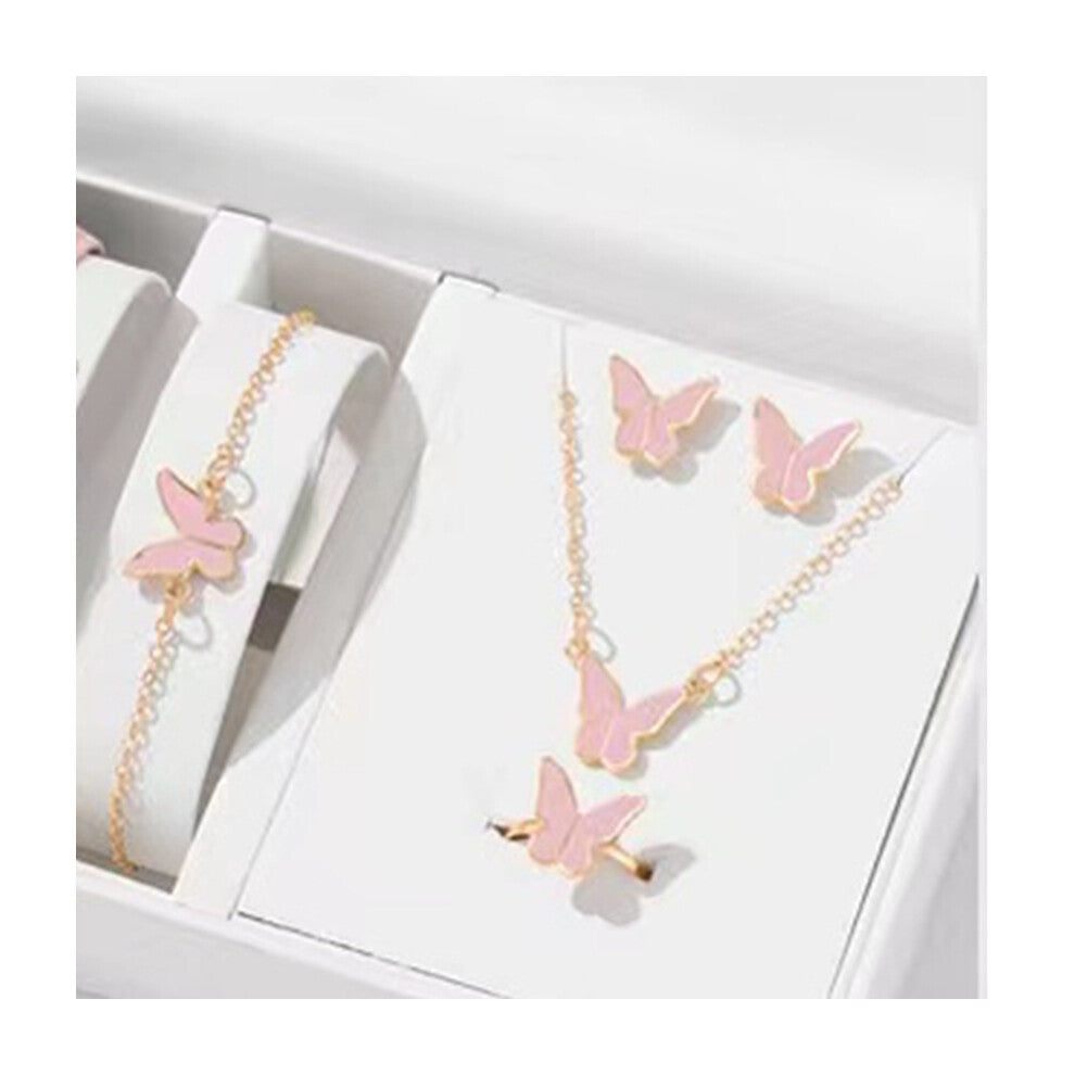 (Pink Butterfly Set Oil) Butterfly drip glaze necklace, exquisite, versatile, niche, fashionable and high-end collarbone chain, elegant necklace set