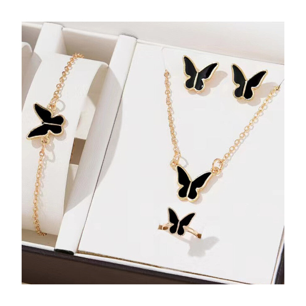 (Black Butterfly Set oil) Butterfly drip glaze necklace, exquisite, versatile, niche, fashionable and high-end collarbone chain, elegant necklace set