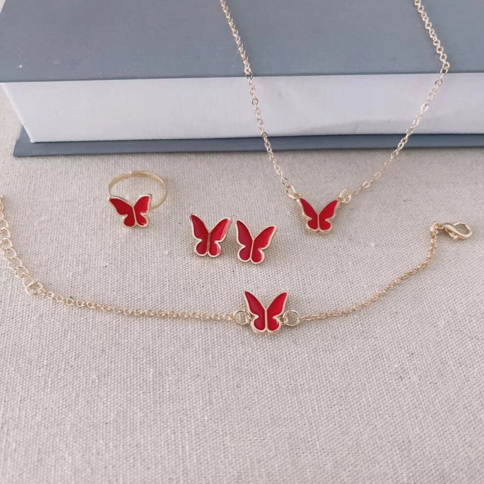 (Red Butterfly Set oil) Butterfly drip glaze necklace, exquisite, versatile, niche, fashionable and high-end collarbone chain, elegant necklace set