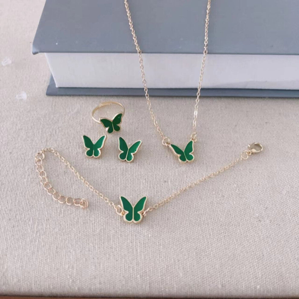 (Green Butterfly Set Oil) Butterfly drip glaze necklace, exquisite, versatile, niche, fashionable and high-end collarbone chain, elegant necklace set