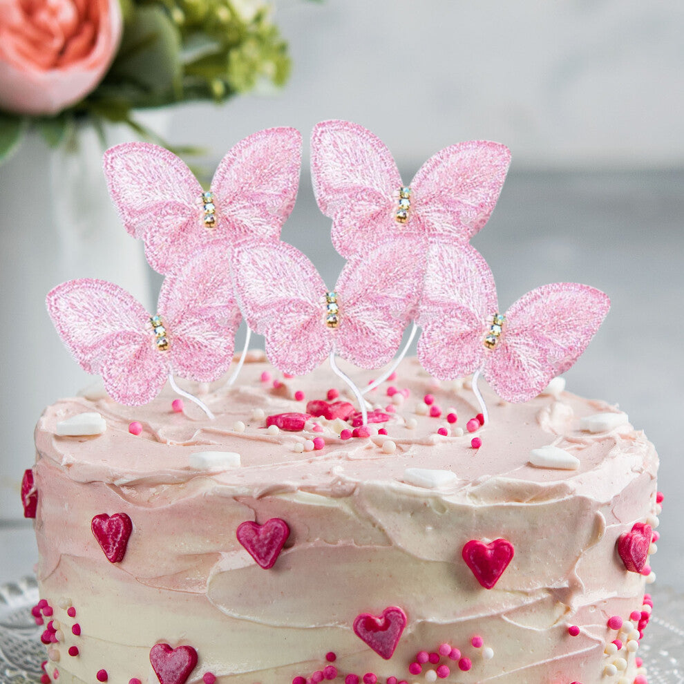 (Pink) Mother's Day Embroidered Butterflys Cakes Decorating Insert Diy Birthday Cake Dessert Table Baking Insert Plates Ornament
