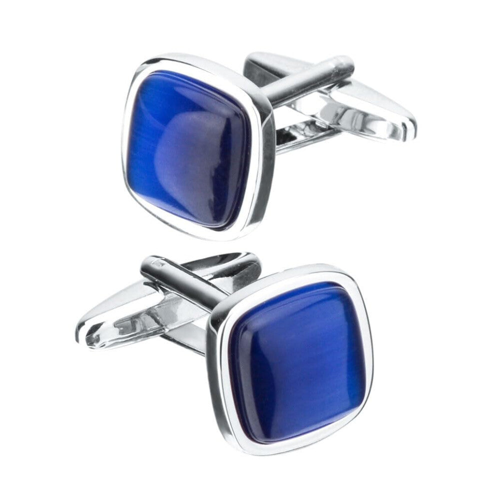 French Shirt with Dark Shiny Cat's Eye Cufflinks, Square Cufflinks for Men and Women, Business Suit Accessories