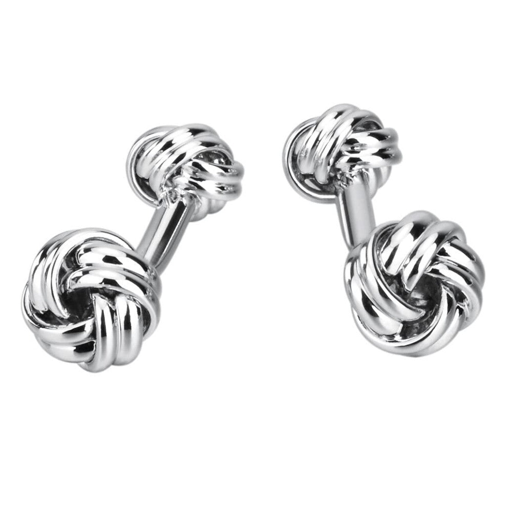 Fashion Silver Twisted Knot Cufflinks for Men, Oval Design, One Size, Formal Shirt Accessories, Elegant Jewelry