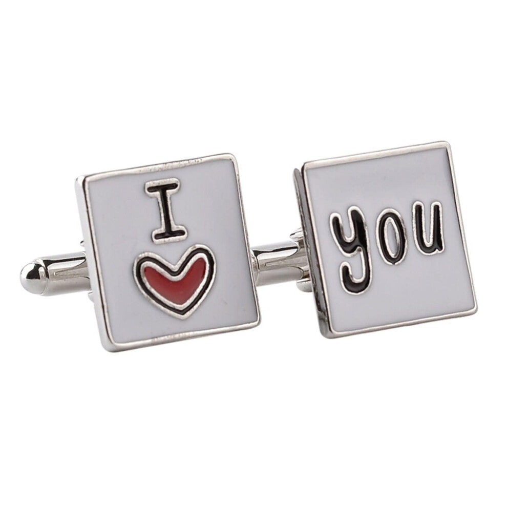 Cufflinks for Men Vintage I Love You Square Design Alloy Silver Red Black Dress Shirt Accessories