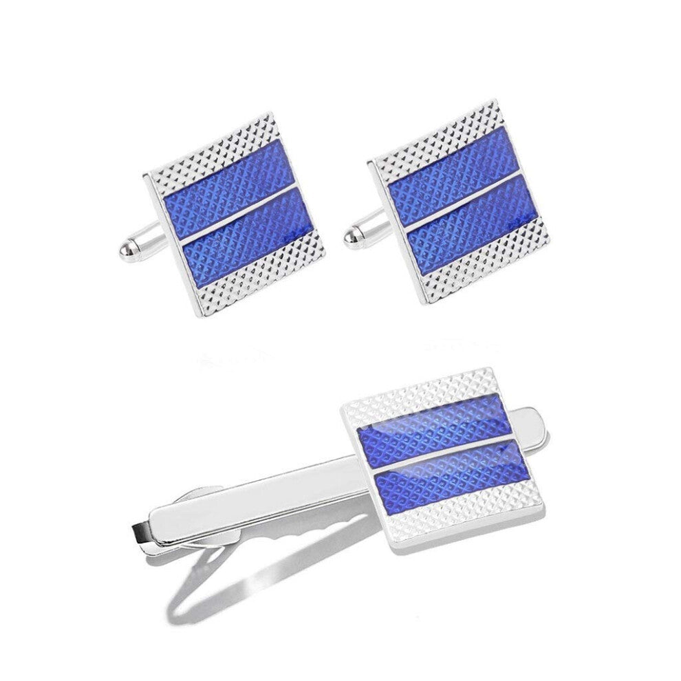 Fashionable Men's Shirt Tie Clip with Cufflinks, Suit Accessories for Business Attire, Silver Color, Classic Design