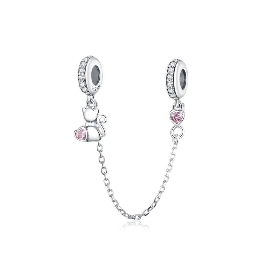 Pet Cat Heart Safety Chain sterling silver for women bracelet