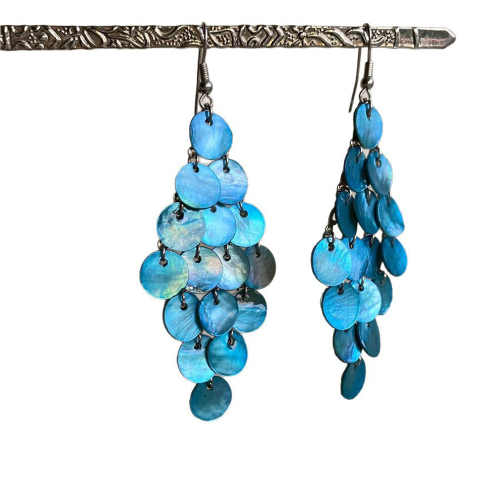 (lake blue) Wooden Hoop Earrings Handmade Sterling lver Hoops For Women Bohemian