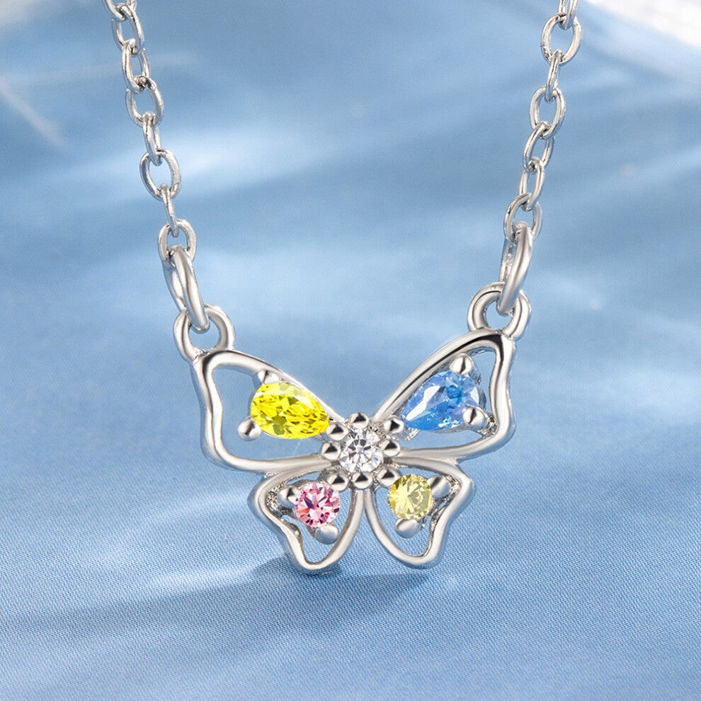(U63 Butterfly Necklace-With 40+5cm Extension Chain (Copper plated with White gold)) The high-end color-sensitive zirconium butterfly set features an