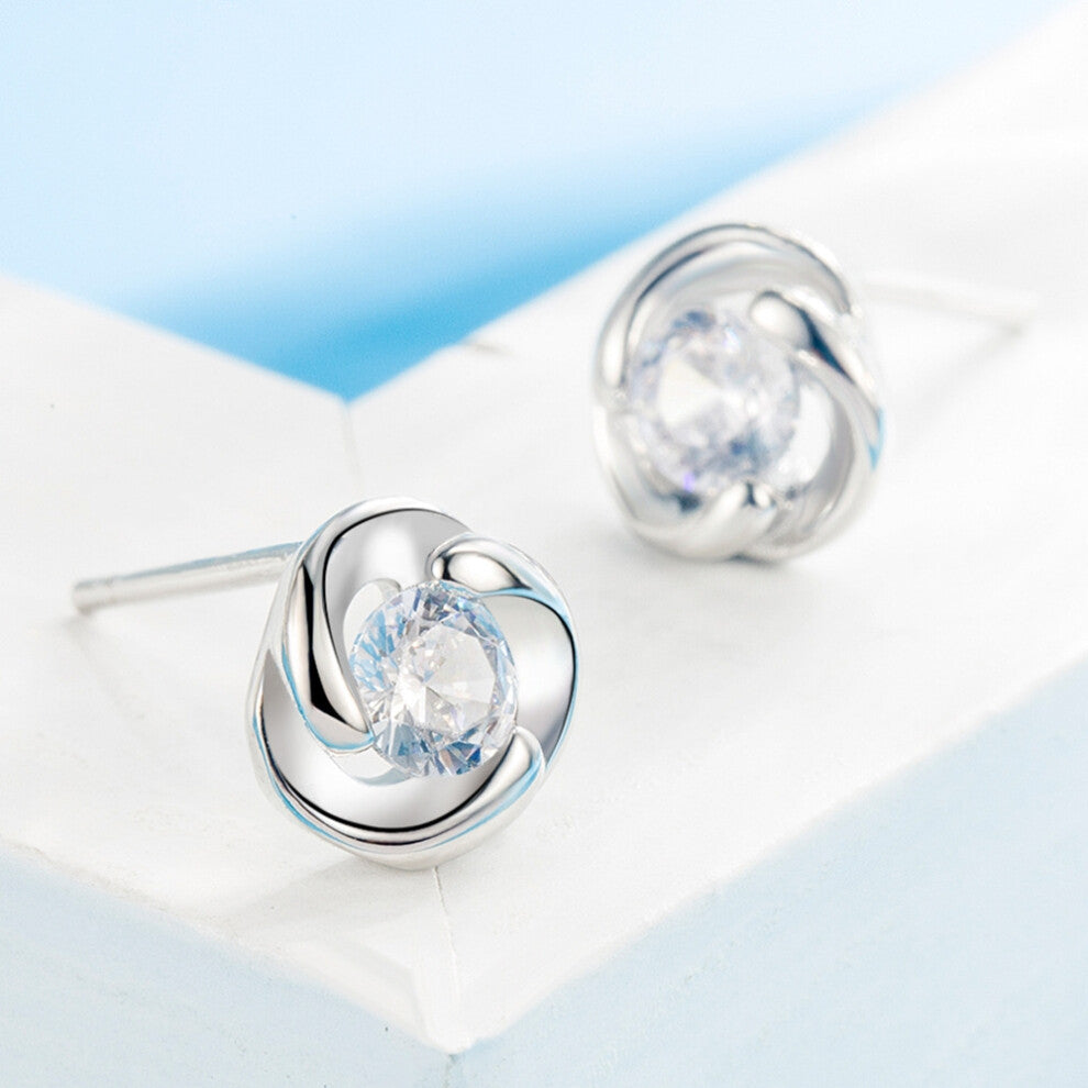 (H145 Ocean Stud Earrings-White Diamond-A pair of Price Matching plugs (Copper Plated with White gold) A new moonlight cat's eye silver-plated pendant