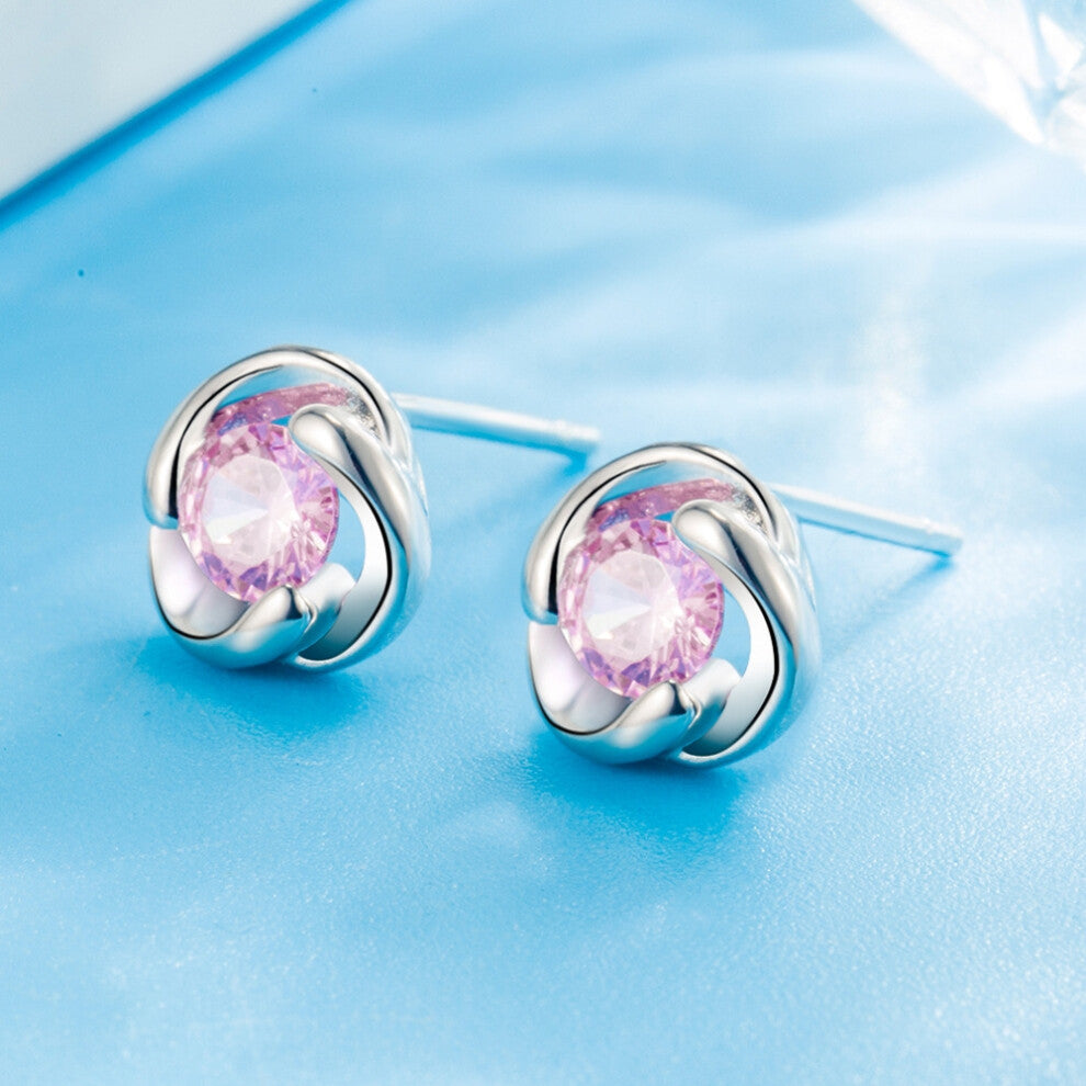 (H146 Ocean Stud Earrings-Pink Diamond-Pair Price Plug (Copper Plated with White Gold)) A new moonlight cat's eye silver-plated pendant for elegant an