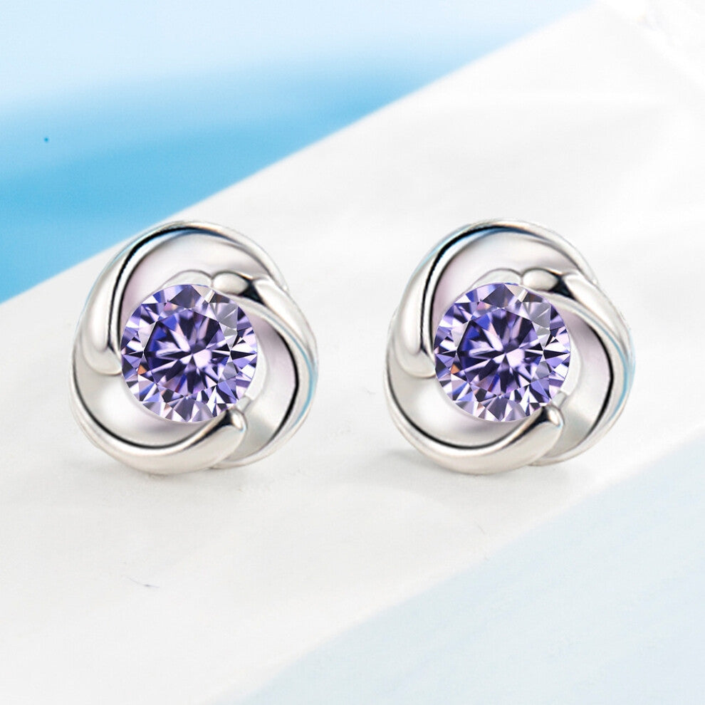 (H147 Ocean Stud Earrings-Purple Diamond-Pair Price Plug (Copper Plated with White Gold)) A new moonlight cat's eye silver-plated pendant for elegant
