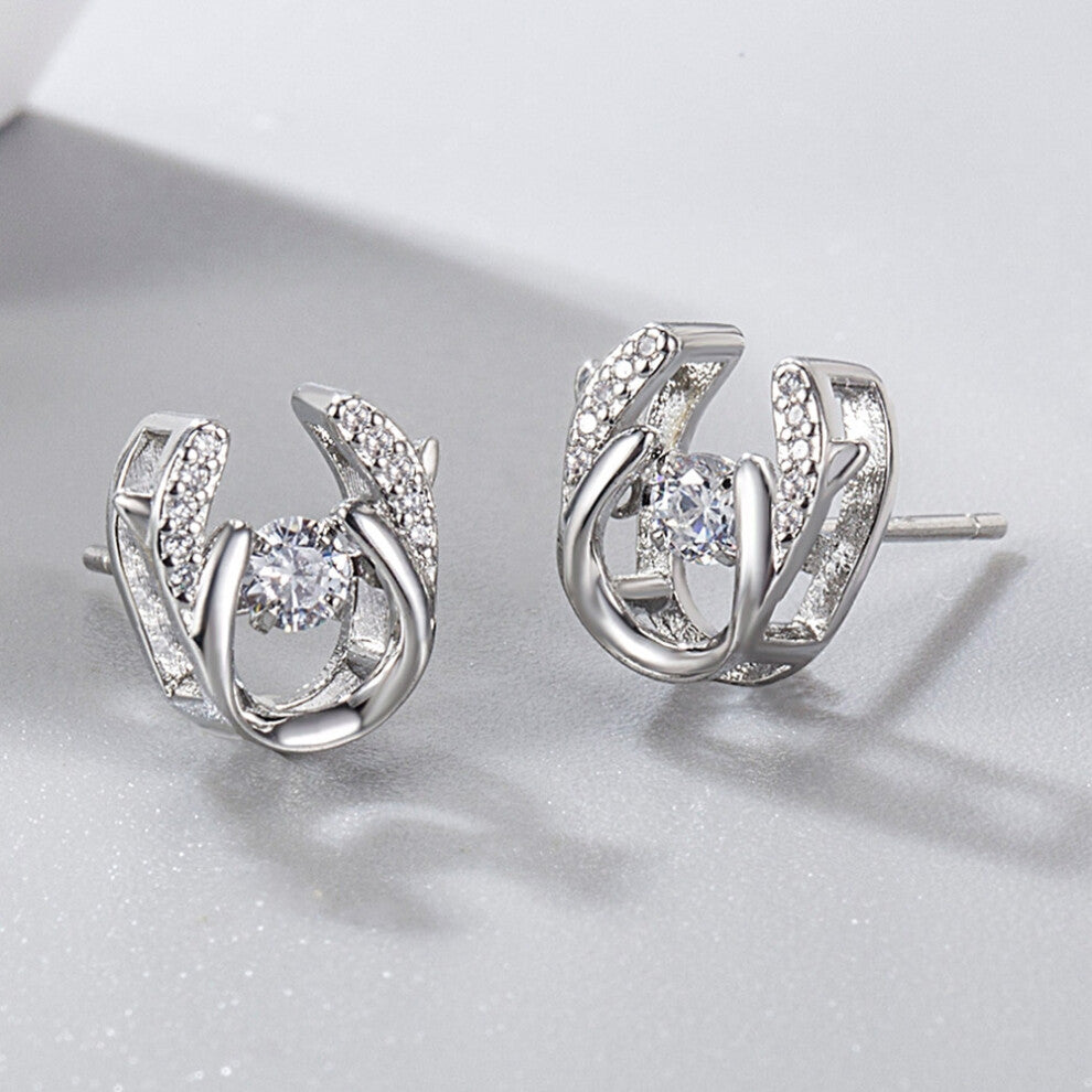 (H33 Deer Stud Earrings-White Diamond-Pair Price (Copper Plated with White Gold)) A new moonlight cat's eye silver-plated pendant for elegant and fash