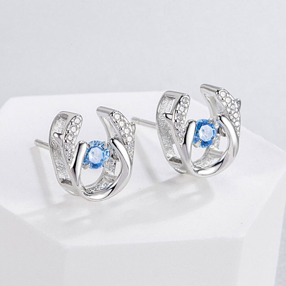 (H34 Deer Stud Earrings-Blue Diamond-Pair Price (Copper Plated with White Gold)) A new moonlight cat's eye silver-plated pendant for elegant and fashi
