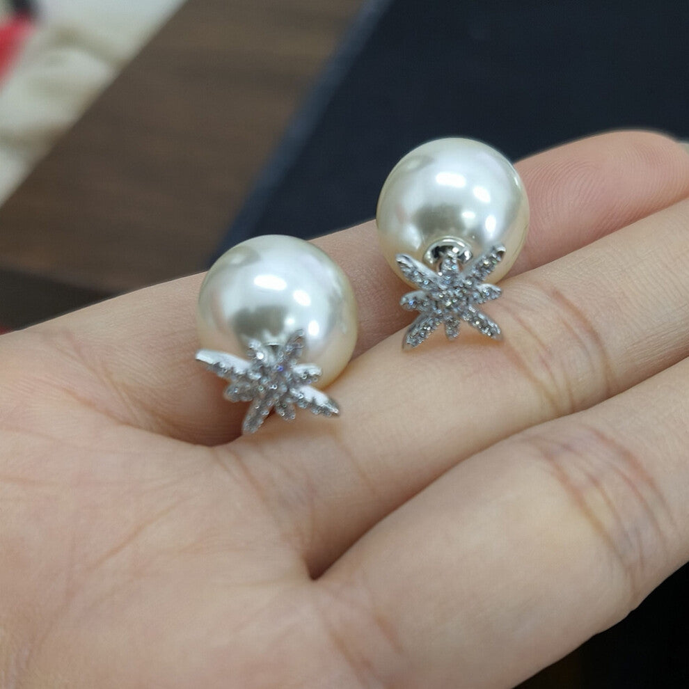 (J80-meter Star Stud Earrings-(Copper plated with White gold)) A new moonlight cat's eye silver-plated pendant for elegant and fashionable women