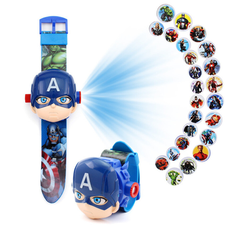 (B) Kids Digital Watches Superhero Spiderman Batman Paw Patrol Flip 24 Images Projection Birthday Gift