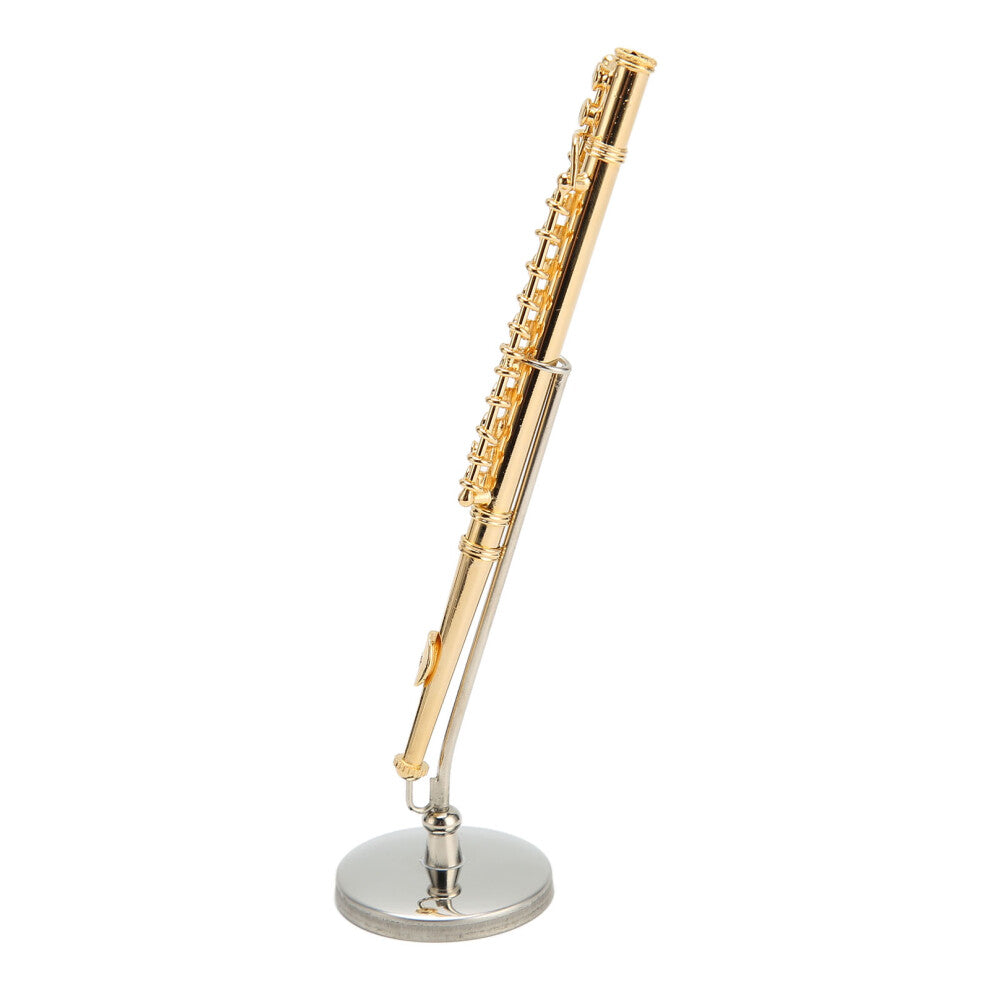 4.3 Inch Copper Miniature Flute Replica with Stand & Case Dollhouse Decor