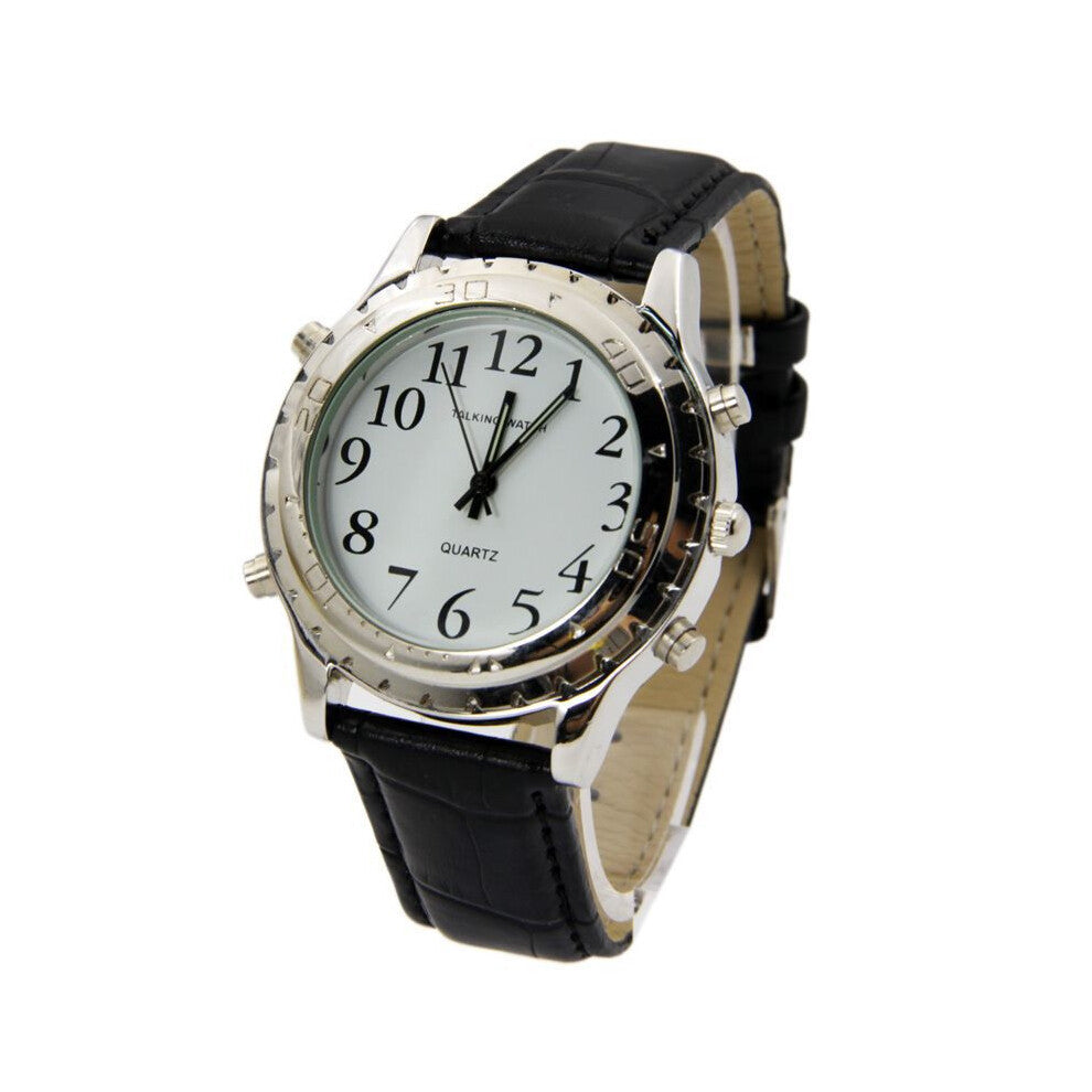 (Black) Blind Friendly Analog Elderly Report Time Watch Quartz Supplies Stainless Steel