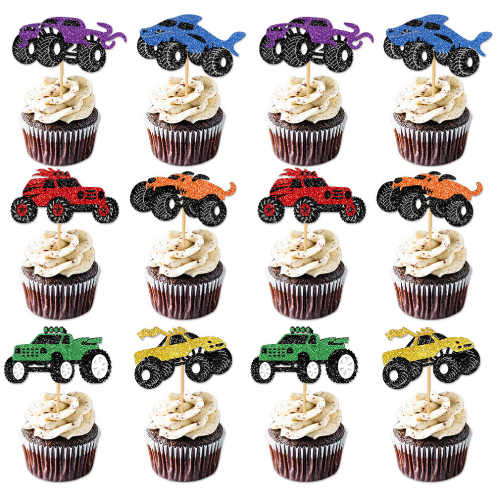 Off Monster Road Vehicle Pattern Party Cake Glitter Paper Plugin Decoration