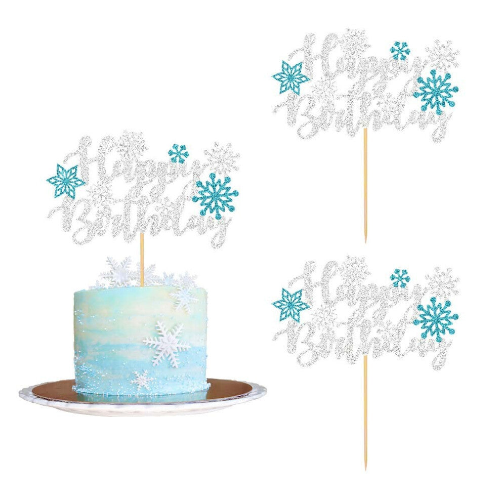 Letter Snowflake White Pattern Glitter Paper Birthday Decoration Cake Plugin