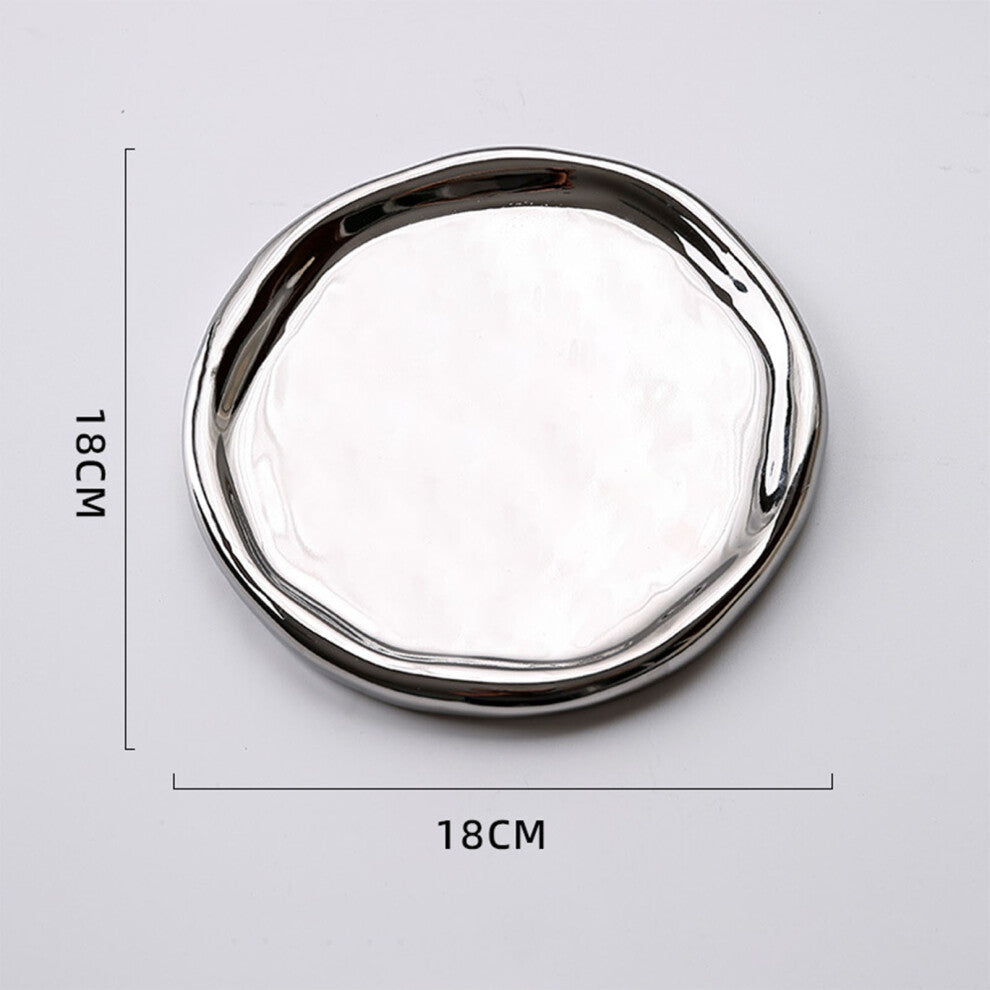 Ceramic Jewelry Plate Silver Round Glossy Modern Storage Tray