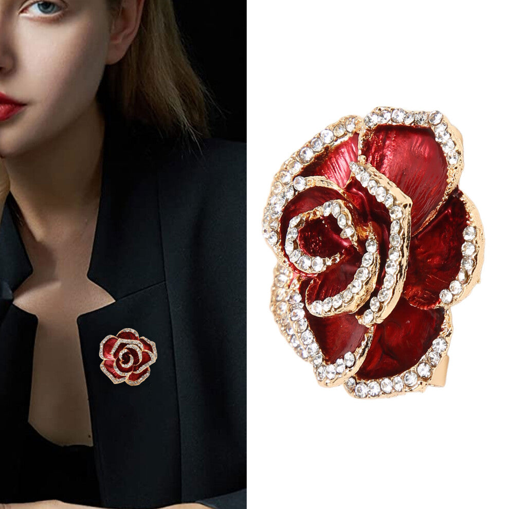 Exquisite Burgundy Rhinestone Petal Flower Brooch for Weddings
