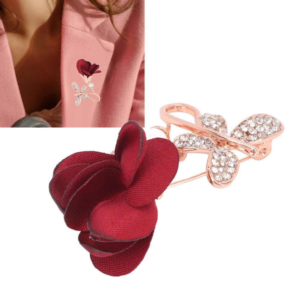 Crystal Rose Brooch with Inlaid Diamonds Layered Petals for Birthday Party