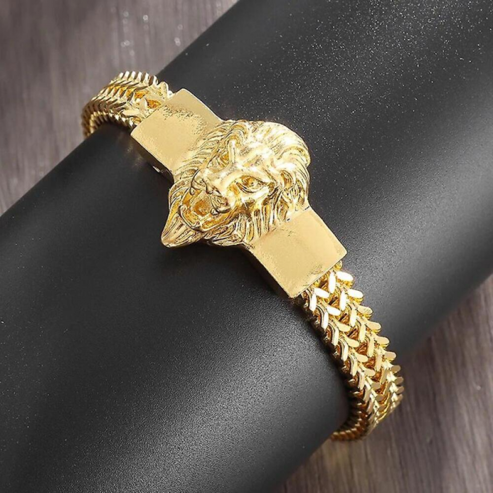(A10183-Gold-22.5cm)Alloy Wolf Head Bracelet Mens Stainless Steel Chain Bracelet Biker Men Party Fashion Jewelry Gift
