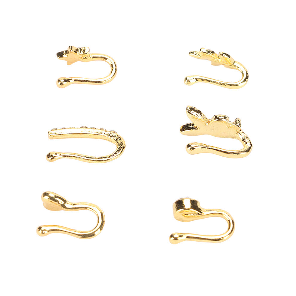 6pcs Gold Stainless Steel Fake Nose Ring Hoops, Adjustable, Painless Jewelry