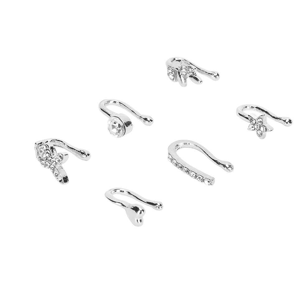 Non Pierced Nose Ring Hoops Set 6 Styles Adjustable Clip-On Jewelry