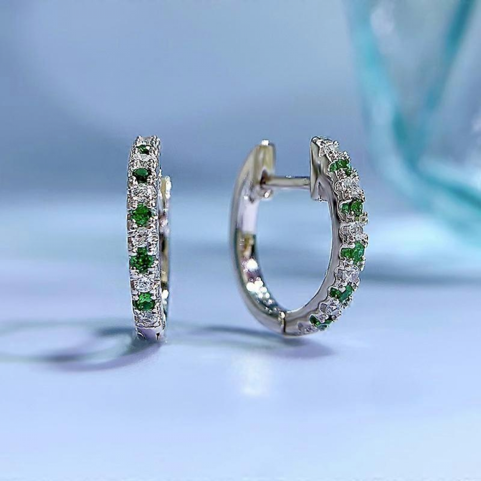 Silver Hoops Earrings for Women Girls - Hypoallergenic Small Silver Hoops Birthday Gifts, Green