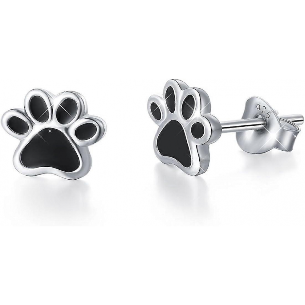 S925 Sterling Silver Puppy Cat Pet Paw Print Stud Earrings