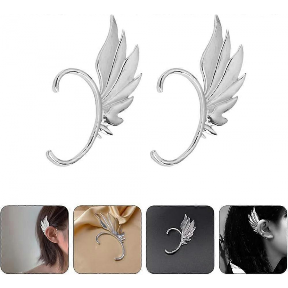 2Pcs Elf Ear Cuffs Elf Angel Wing Ear Earrings Cospaly Jewelry for Women Girls, Silver, 7x7cm