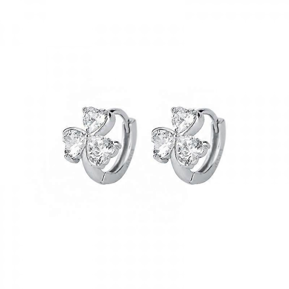 Small Hoop Earrings for Women Girls s999 Sterling Silver Cubic Zirconia Cluster Leaves Round Studs Tragus Pierced Ear Endless Hoops 9mm