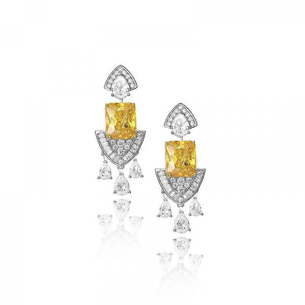 Gemstone 925 Sterling Silver Dangle Drop Post Earrings-yellow