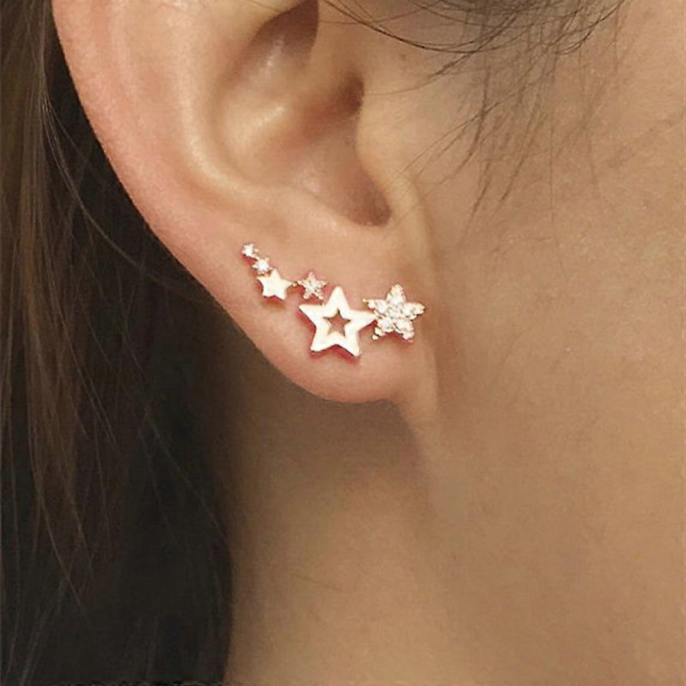 rose gold Triple Star Linked Stud Earrings Womens Girls Jewellery New,1pair