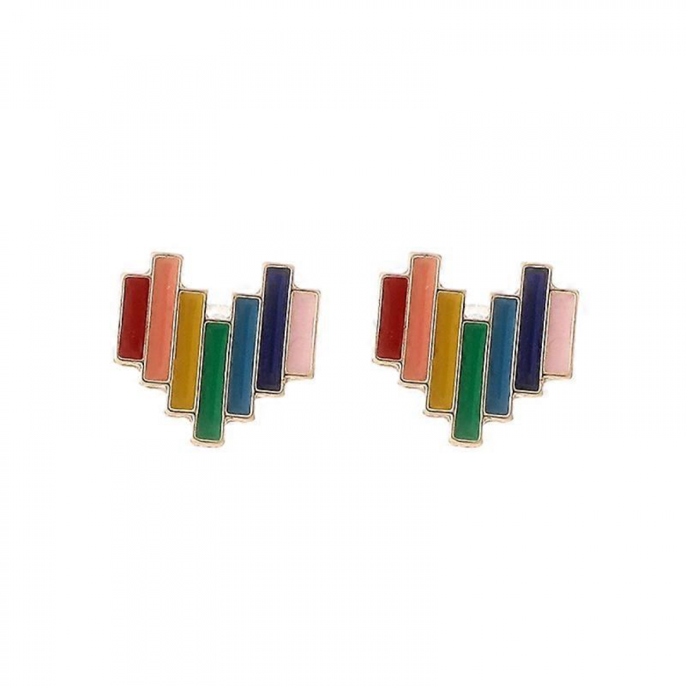 Rainbow Heart Stud Earrings Womens Girls Jewellery Gift,1pair
