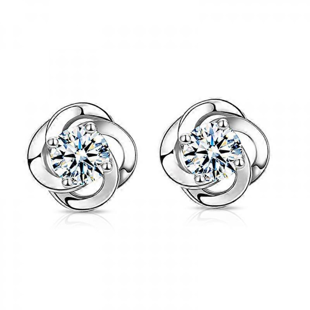 Crystal Swirl Stone Stud Earrings 925 Sterling Silver Womens Girls Jewellery,1pair