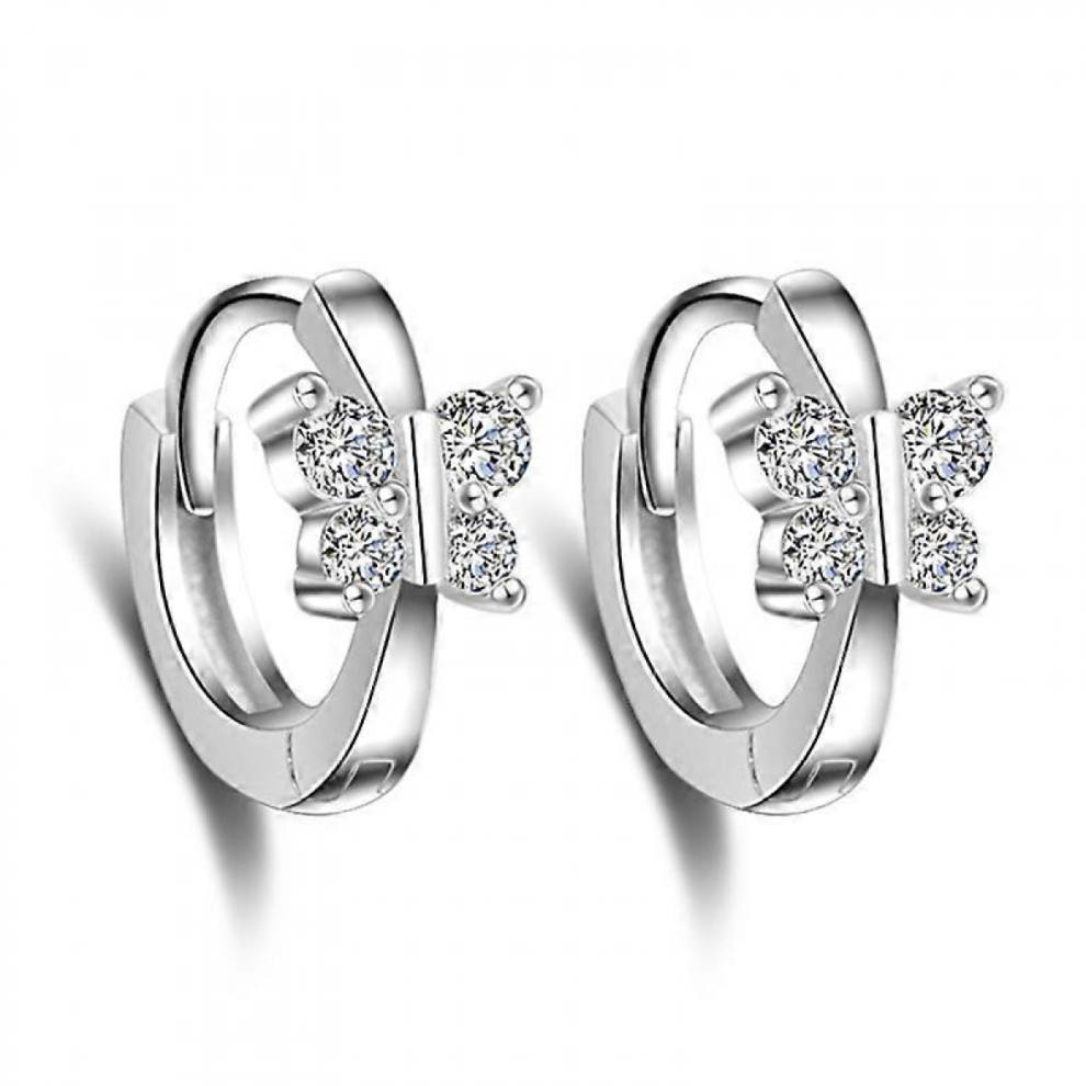 Cute Butterfly Sleeper Small Hoop Earrings Silver 925 CZ Crystal Huggie Round Cartilage Tragus Mini Hoops Earring Ear Cuffs Piecing Dainty Jewelry G