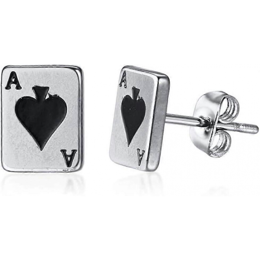 Stainless Steel Biker Cockail Party Stud Earrings Simple and Compact Ace of Spades Earrings Poker Titanium Steel Women's Earrings 2pcs 8*6mm