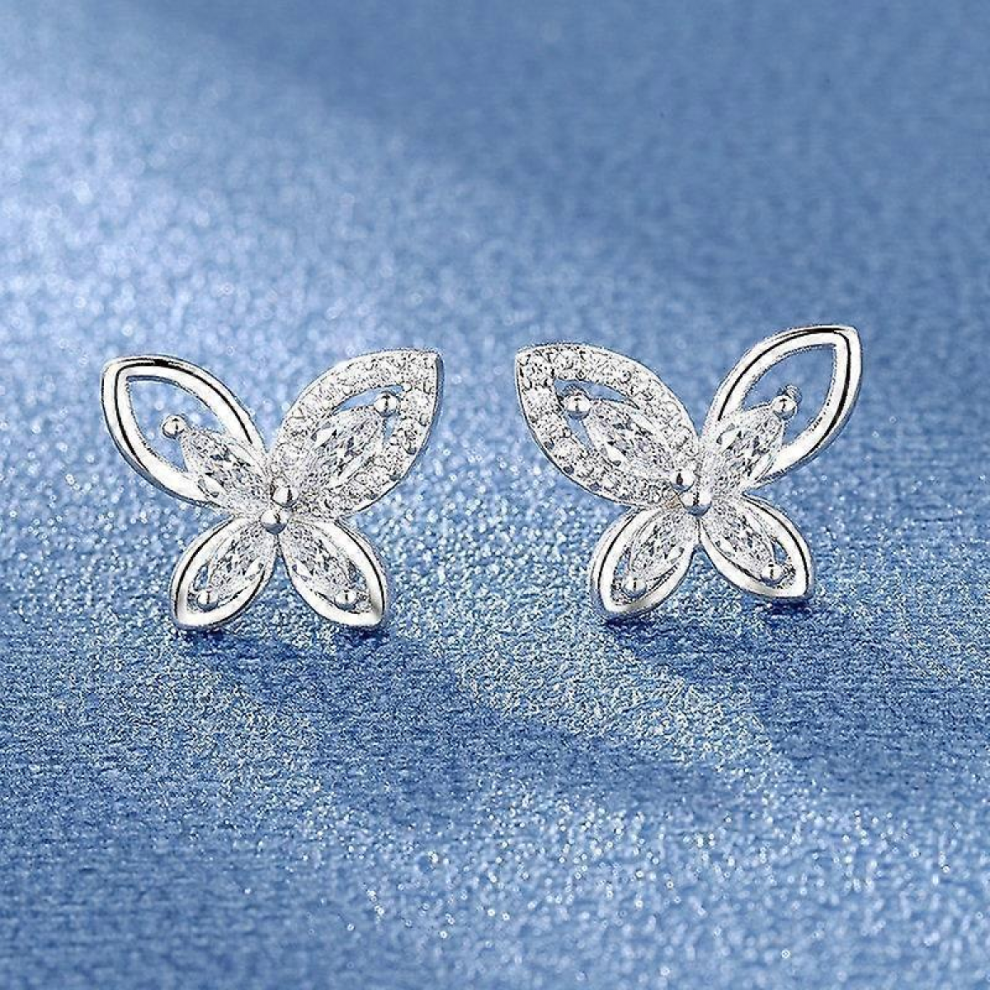 Silver Butterfly Stone Stud Earrings Womens Girls Jewellery New,1pair